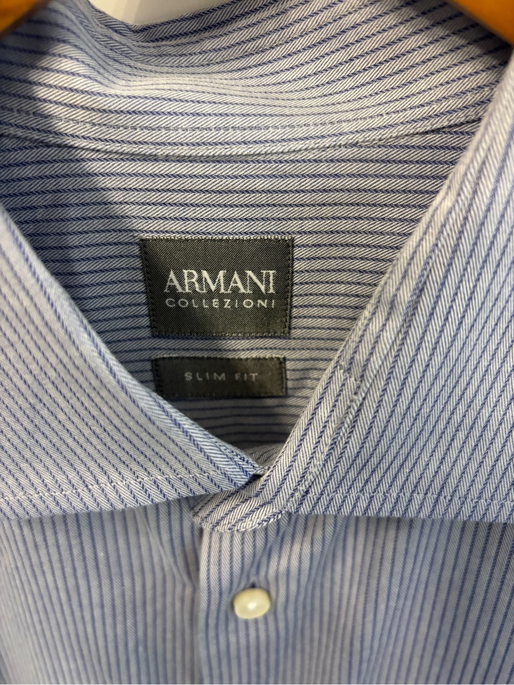 Armani Collezioni Men's Blue Micro-Stripe Dress Shirt